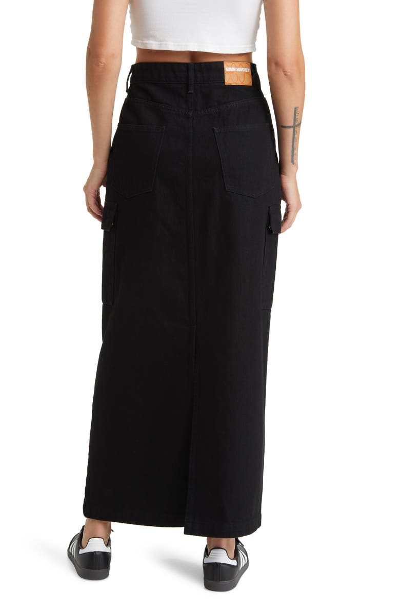 SOMETHING NEW Denim Maxi Skirt, Alternate, color, Black