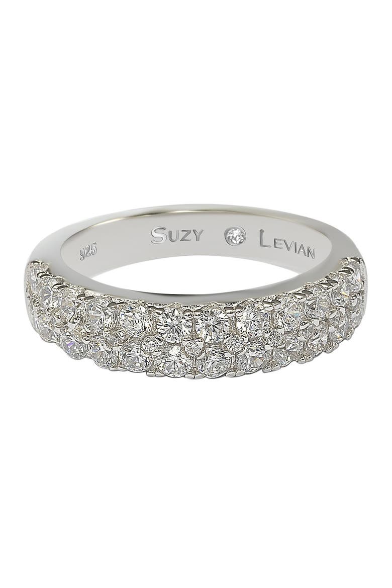 Sterling Silver 3-Row Pave CZ Band Ring, Main, color, WHITE