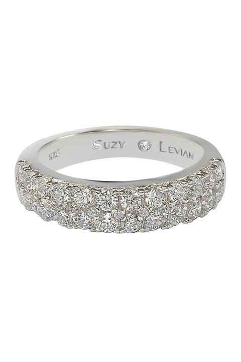 Sterling Silver 3-Row Pave CZ Band Ring