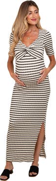 PinkBlush Striped Knit Short Sleeve Maxi Dress