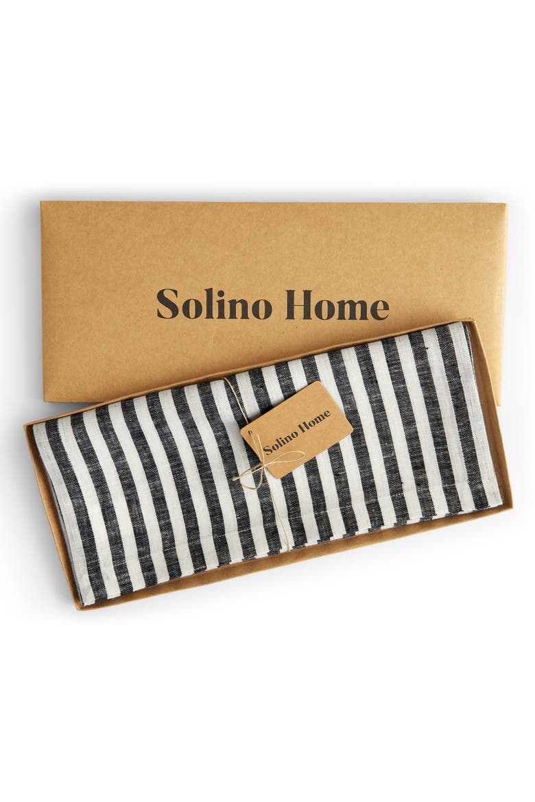 Linen Table Runner - Amalfi Stripe, Alternate, color, Black and White