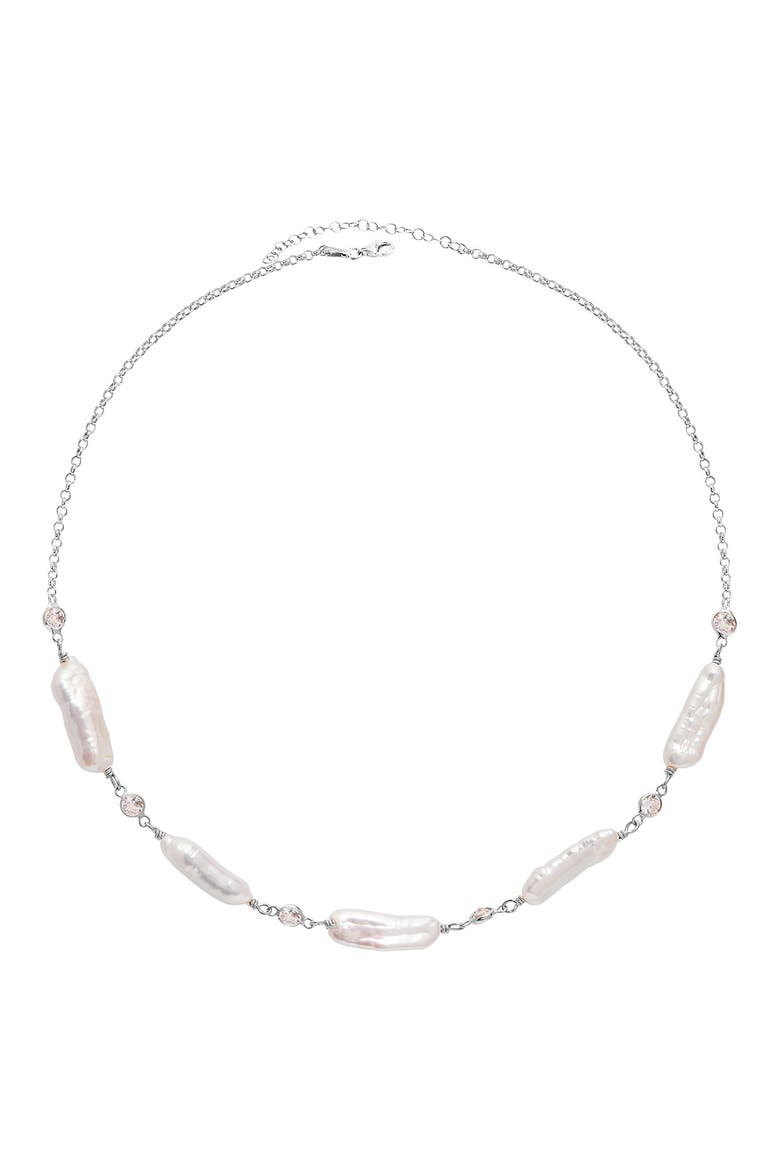 Sterling Silver Freshwater Pearl Station Choker Necklace, Main, color, SILVER