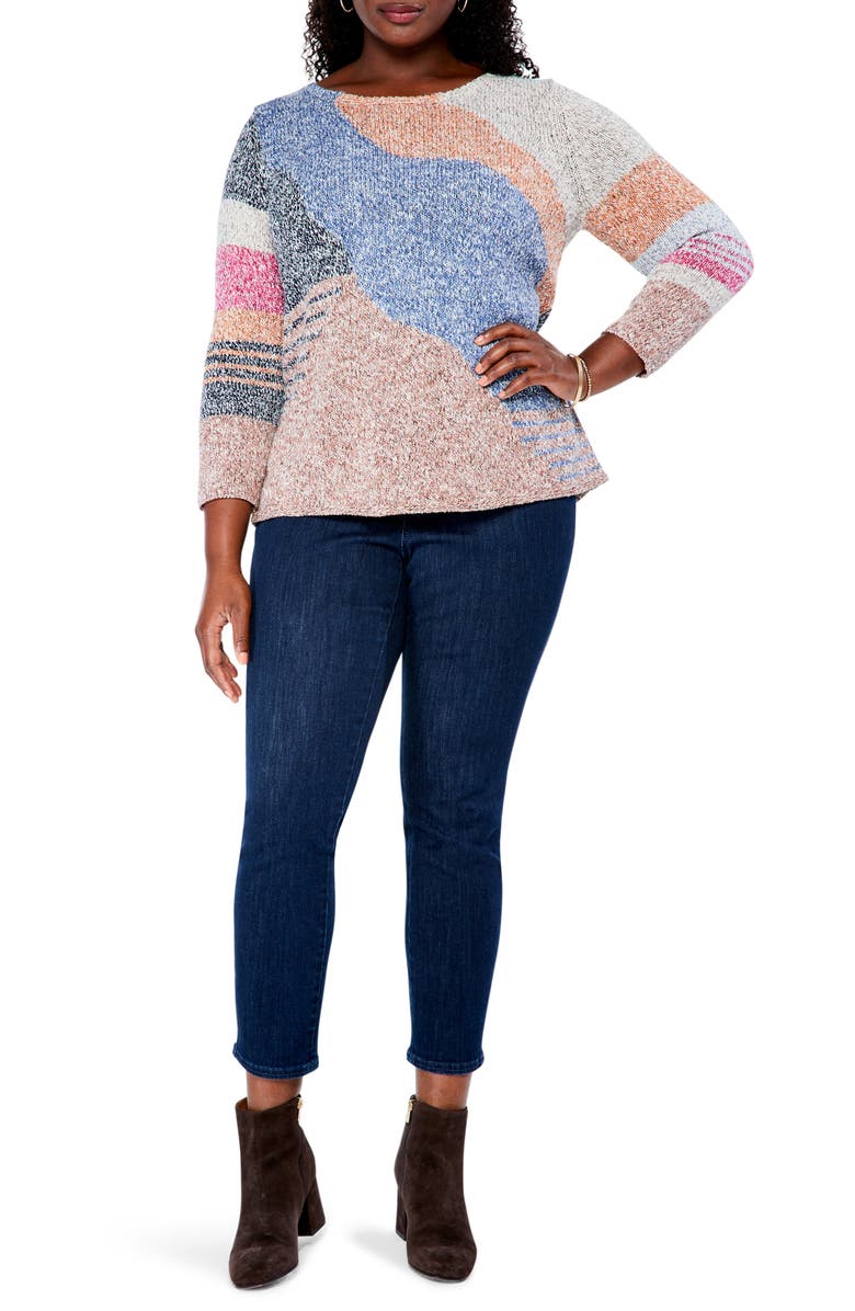 NIC+ZOE Orchard Stroll Cotton & Linen Blend Sweater, Alternate, color, Indigo Multi