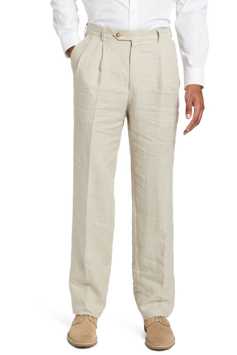 Pleat Front Linen Pants, Main, color, NATURAL