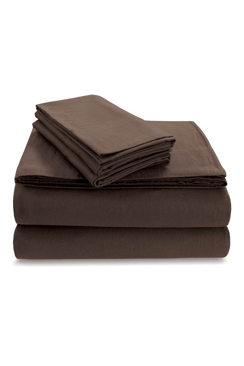 Solid Cotton Flannel Sheet Set, Main, color, CHOCOLATE