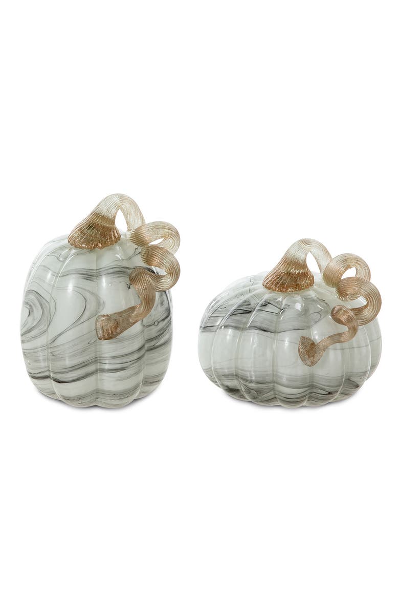 Glitzhome Set of 2 Glass Short Pumpkins, Main, color, 