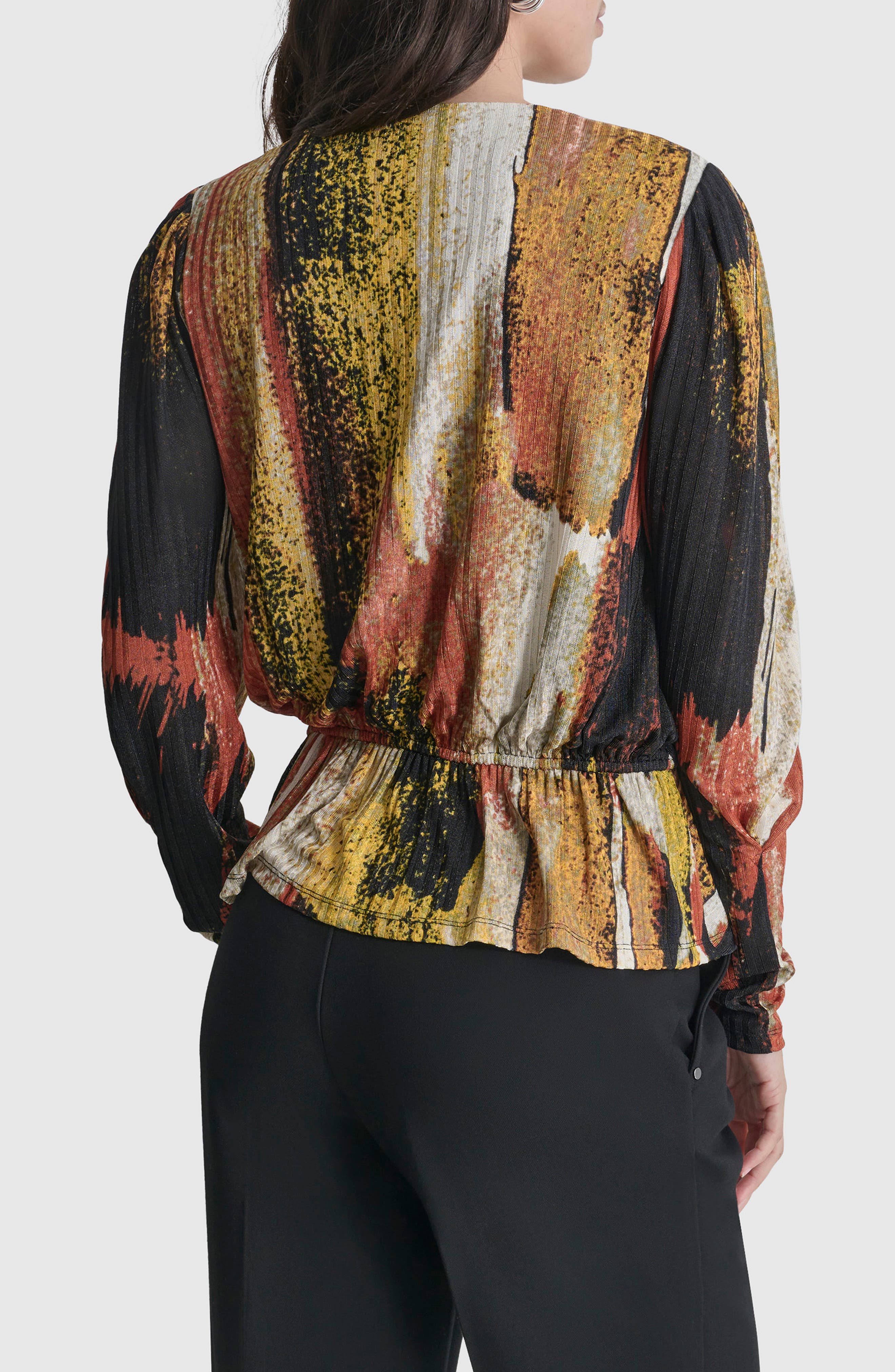 Print Faux Wrap Peplum Top - image 2