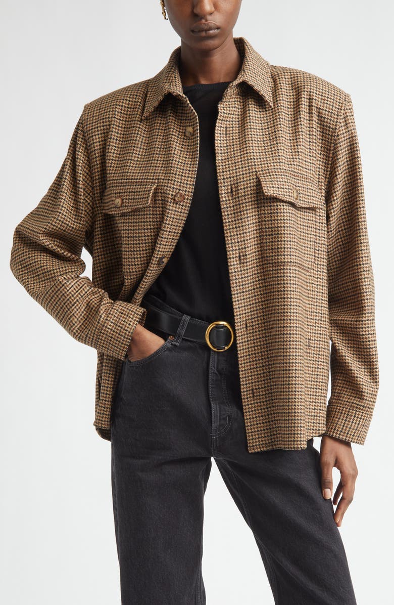 Saint Laurent Puppytooth Overshirt, Main, color, Beige/ Marron/ Noir