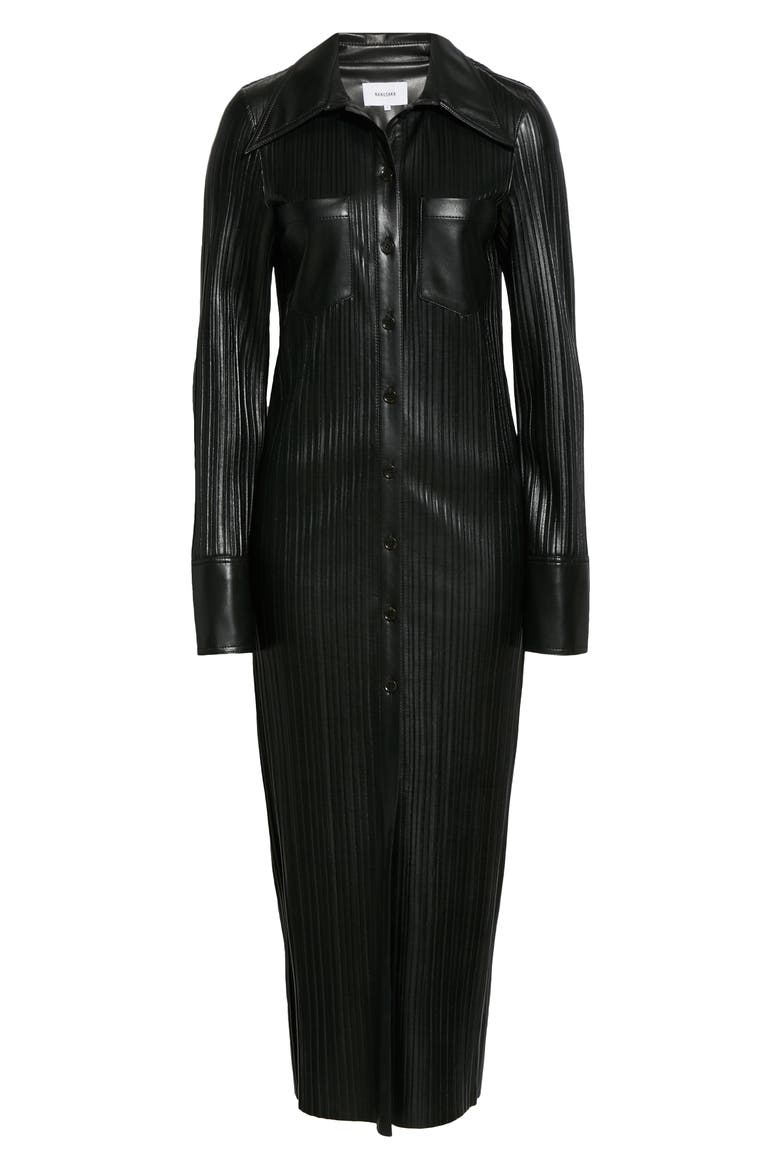 Lee Long Sleeve Faux Leather Shirtdress, Alternate, color, BLACK PLEAT