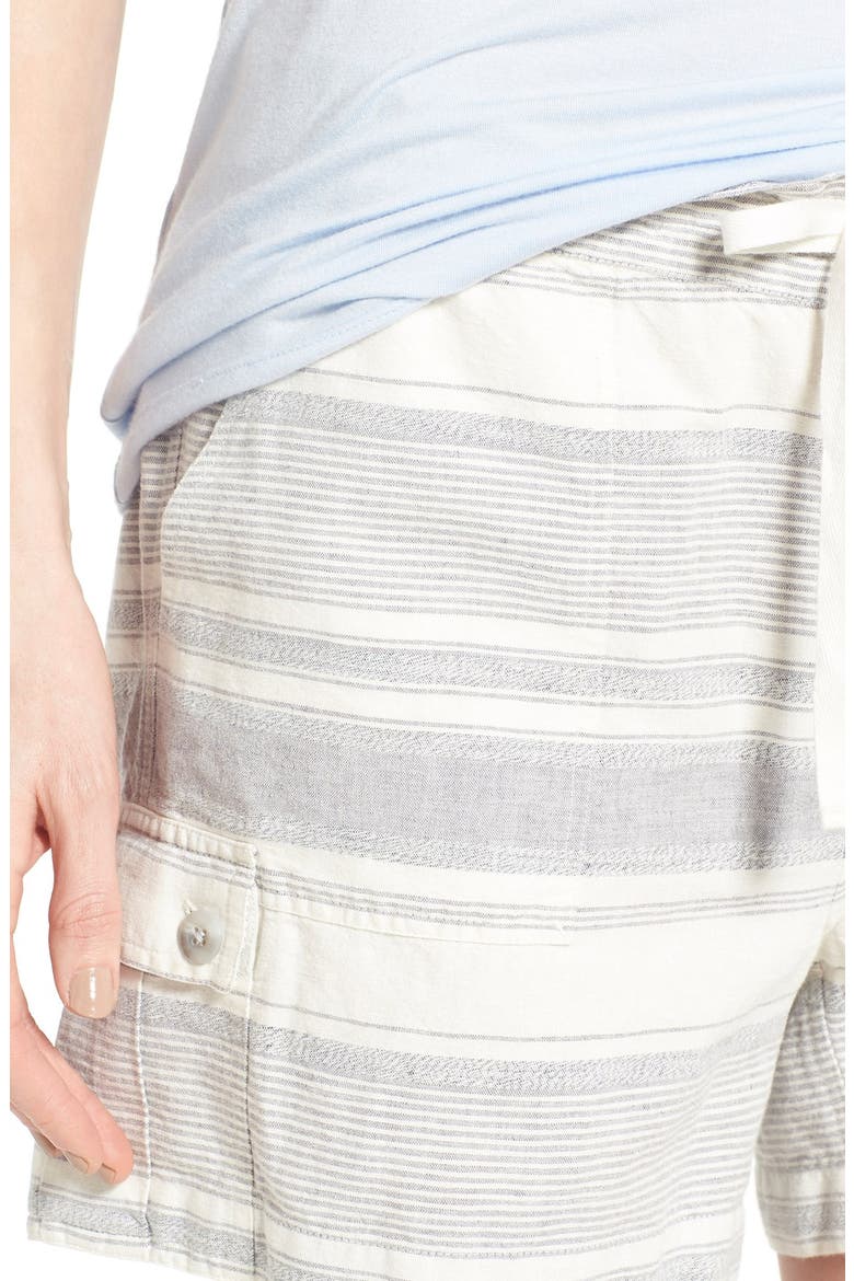 Linen Drawstring Utility Shorts, Alternate, color, GREY MELANGE STRIPE