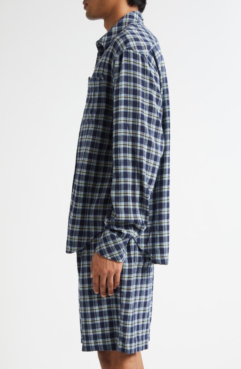 The Elder Statesman Dune Plaid Beach Button-Up Shirt, Alternate, color, Navy