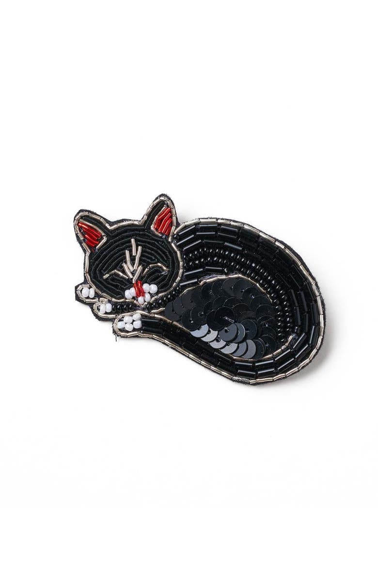 Matr Boomie Bala Mani Beaded Sleeping Cat Brooch Pin, Main, color, Black