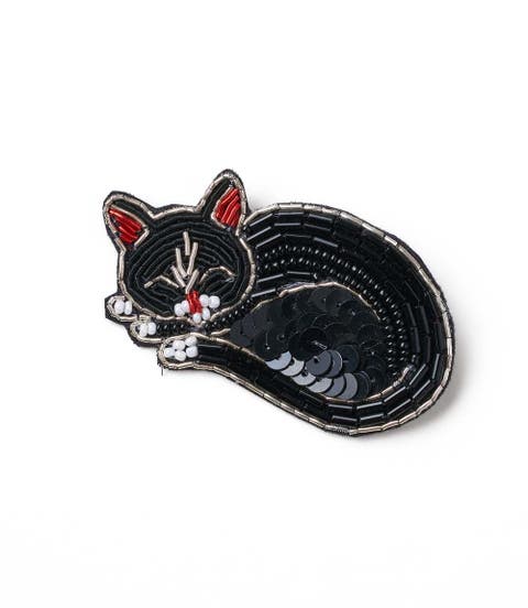 Bala Mani Beaded Sleeping Cat Brooch Pin