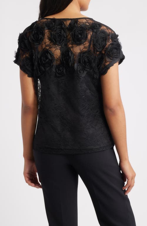 Anne Klein Rosettes & Lace Top In Black