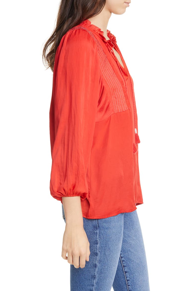 Mara Tassel Tie Split Neck Top, Alternate, color, CINNABAR