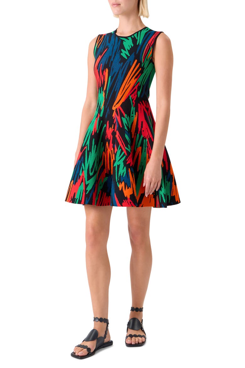 Oversize Scribble Jacquard Knit Fit & Flare Dress, Alternate, color, BLACK-MULTI