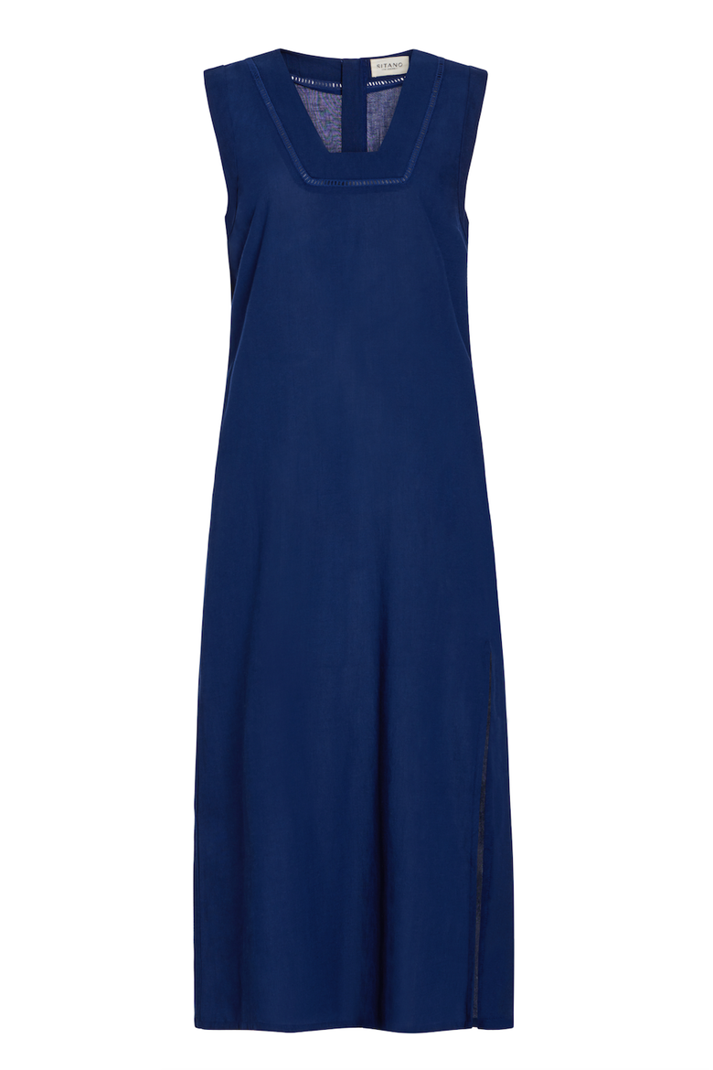 Grotta Midi Ladder Lace Sleeveless Dress, Alternate, color, Navy