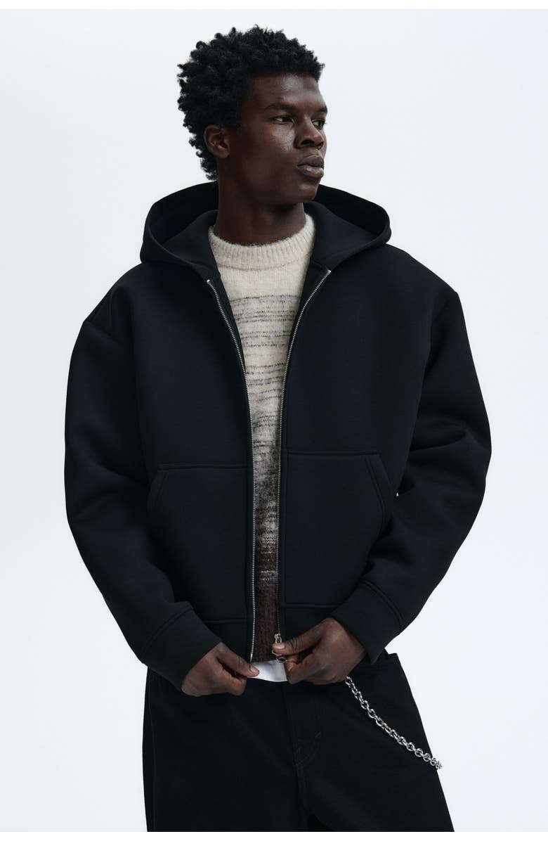 H&M Loose Fit Scuba Knit Zip-through Hoodie, Alternate, color, Black