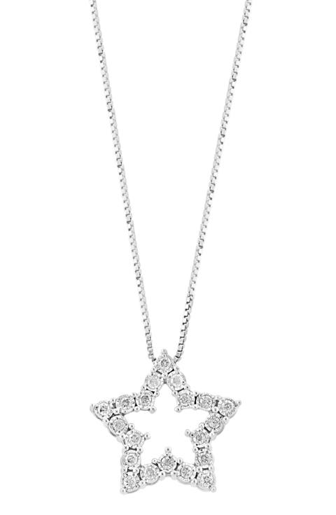 Sterling Silver Diamond Star Pendant Necklace