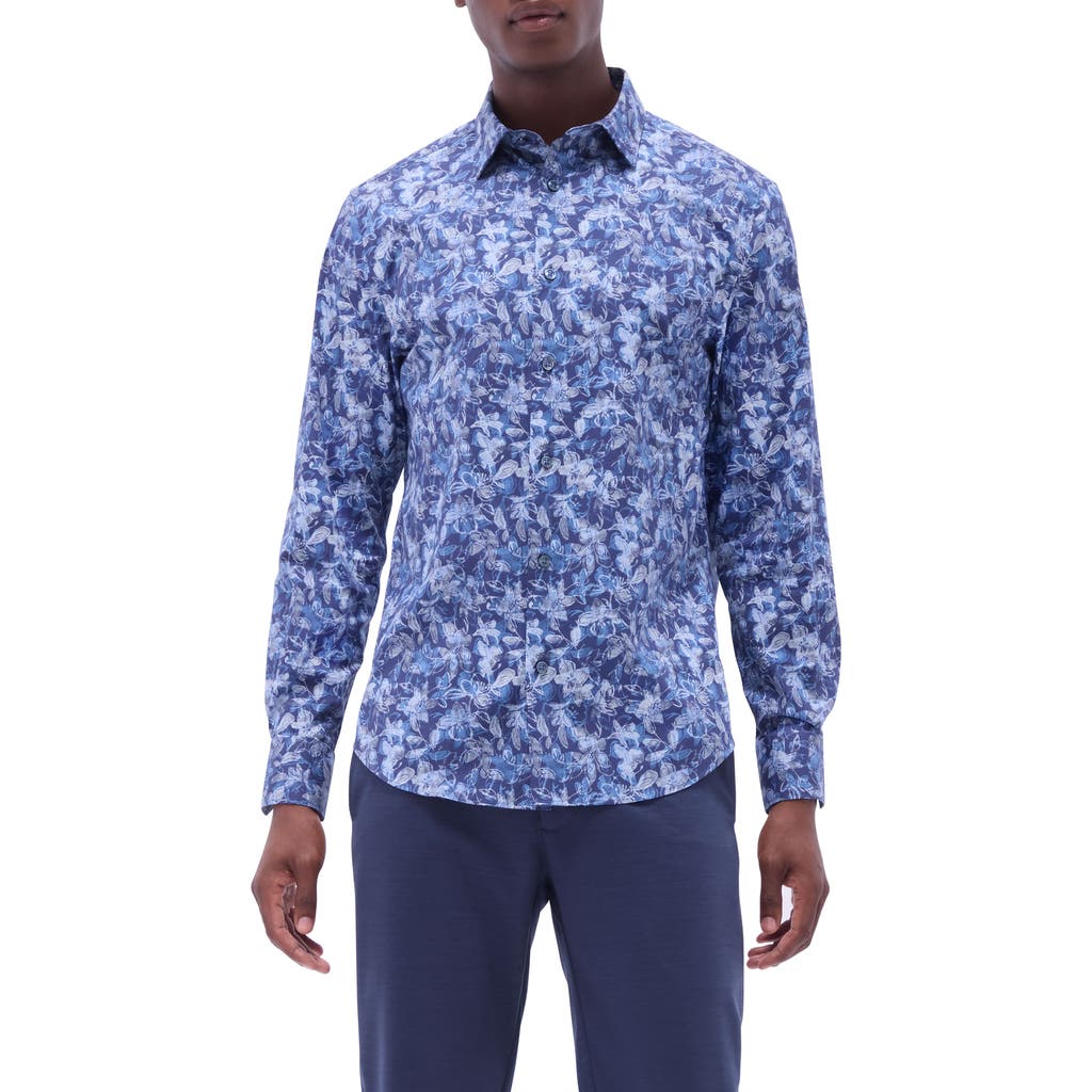 Bugatchi Julian Shaped Fit Stretch Cotton Button-up Shirt In Indigo