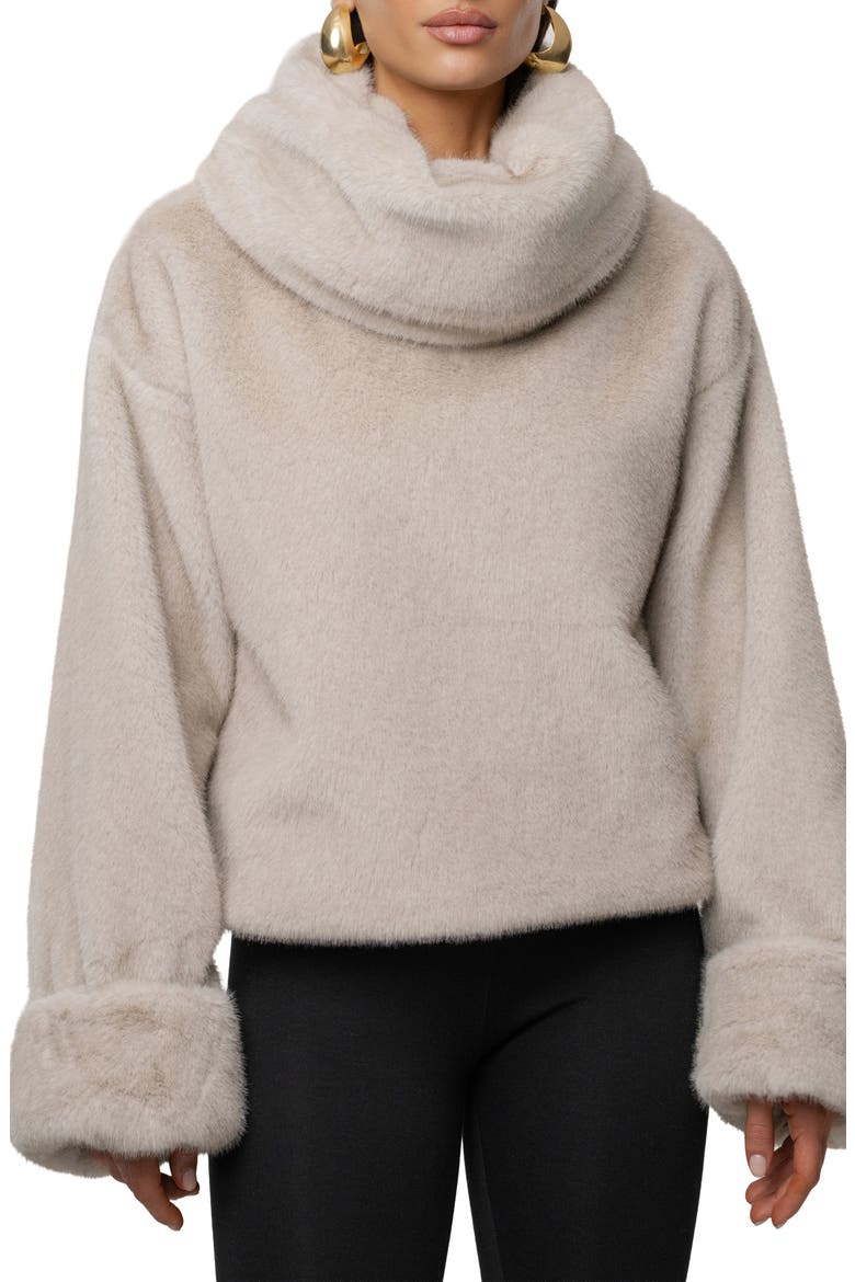 Turtleneck Faux Fur Pullover, Alternate, color, GRAY