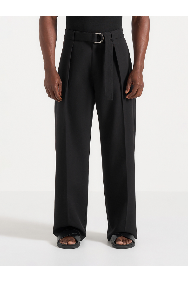Loic Wide Leg Tailored Trousers With Belt, Main, color, Black