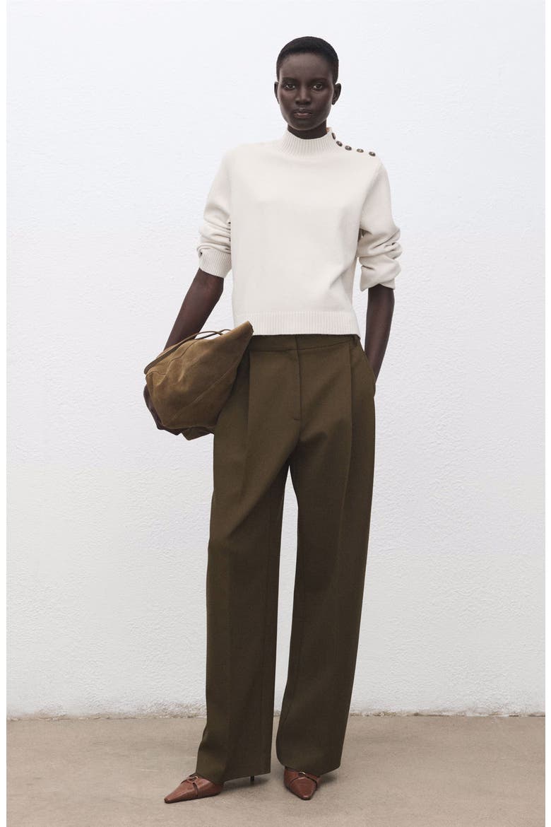 Shoulder Button Mock Neck Sweater, Alternate, color, ECRU