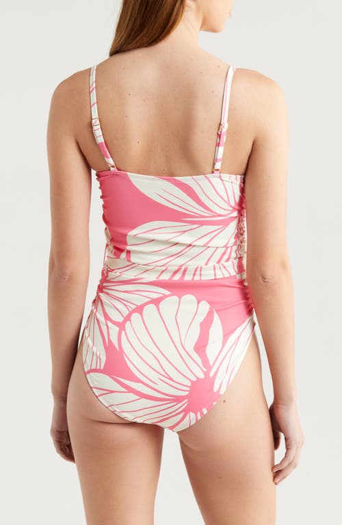 Hutch Zenna Tie Waist One-piece Swimsuit In Coral Block Print Plumeria