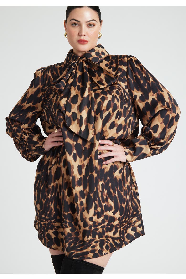 Leopard Bow Tie Mini Dress (plus), Alternate, color, LATE NIGHT LEOPARD