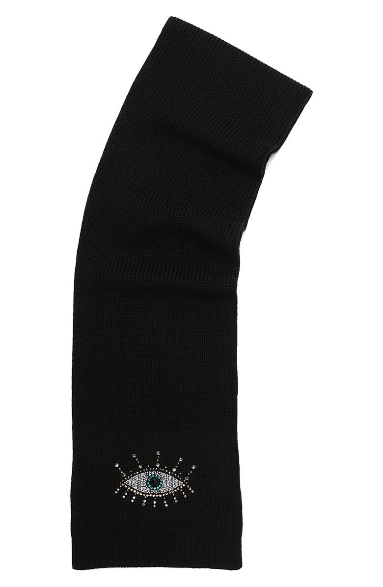 Kurt Geiger London Evil Eye Crystal Embellished Scarf, Alternate, color, Black
