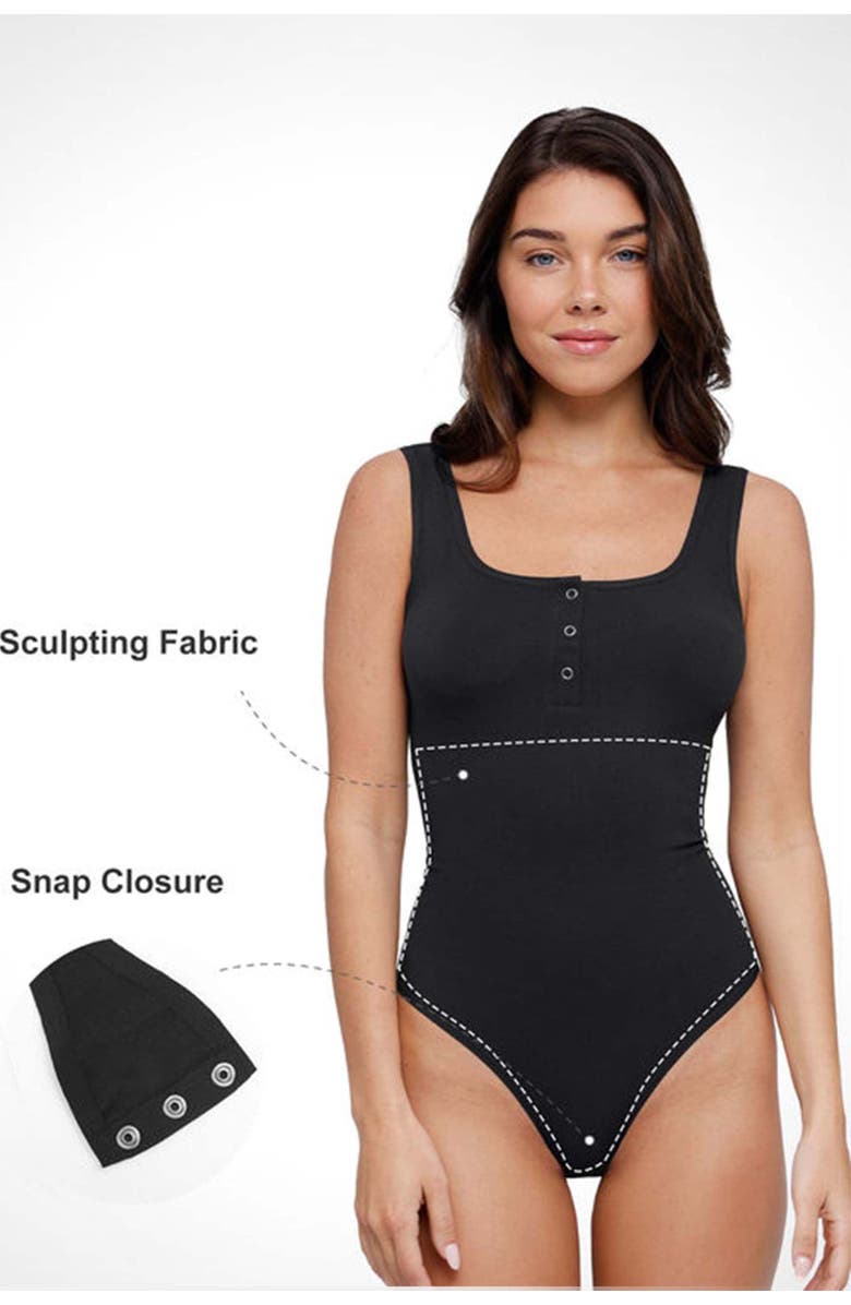 Popilush Shapewear Seamless Modal Henley Tank Bodysuit, Alternate, color, Midnight Black
