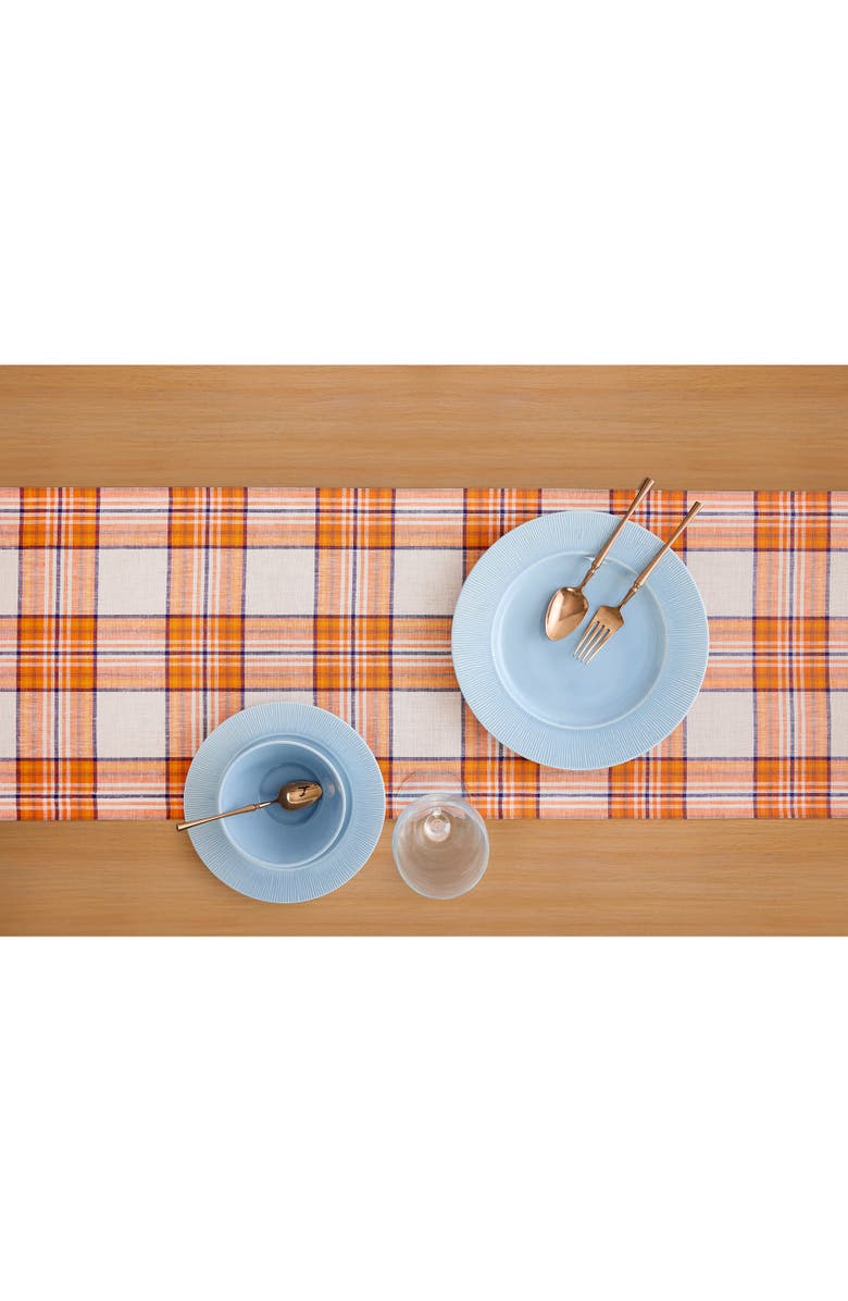 Solino Home Linen Table Runner for Dining Table, Holiday and Everyday Table Decor - Orange Plaid, Alternate, color, Orange