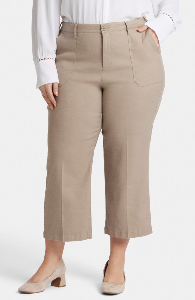 NYDJ Utility Wide Leg Capri Linen Blend Pants, Main, color, Saddlewood