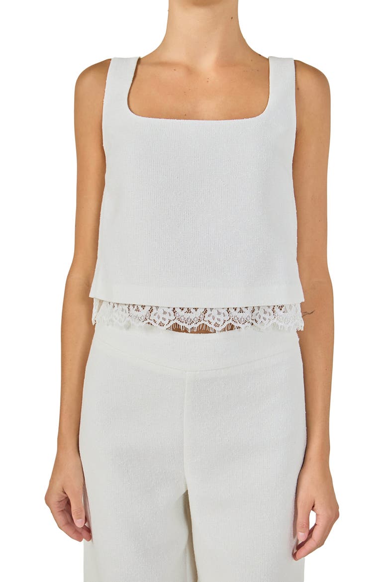 Lace Trim Sleeveless Top, Alternate, color, WHITE