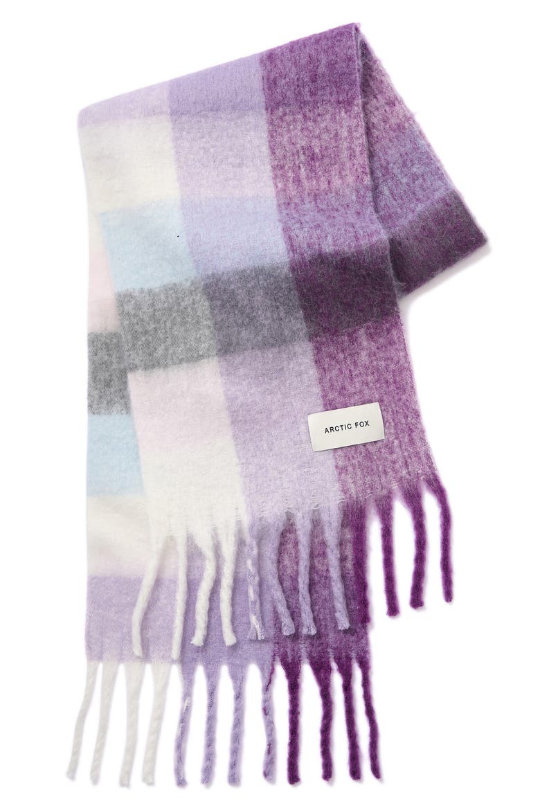 The Reykjavik Check Fringe Scarf, Alternate, color, WILD LILAC