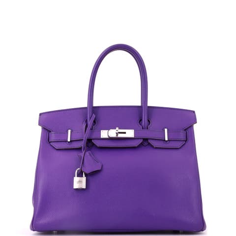 Birkin Handbag Purple Epsom with Palladium Hardware 30