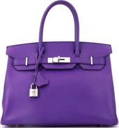 Pre-Owned Hermes Birkin Handbag Purple Epsom with Palladium Hardware 30