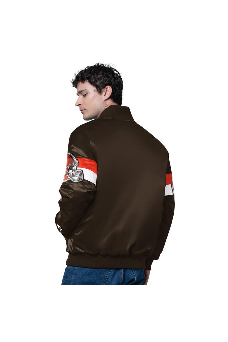 Men's Starter Brown Cleveland Browns Triple Option Satin Varsity Full-Snap Jacket, Alternate, color, Brown