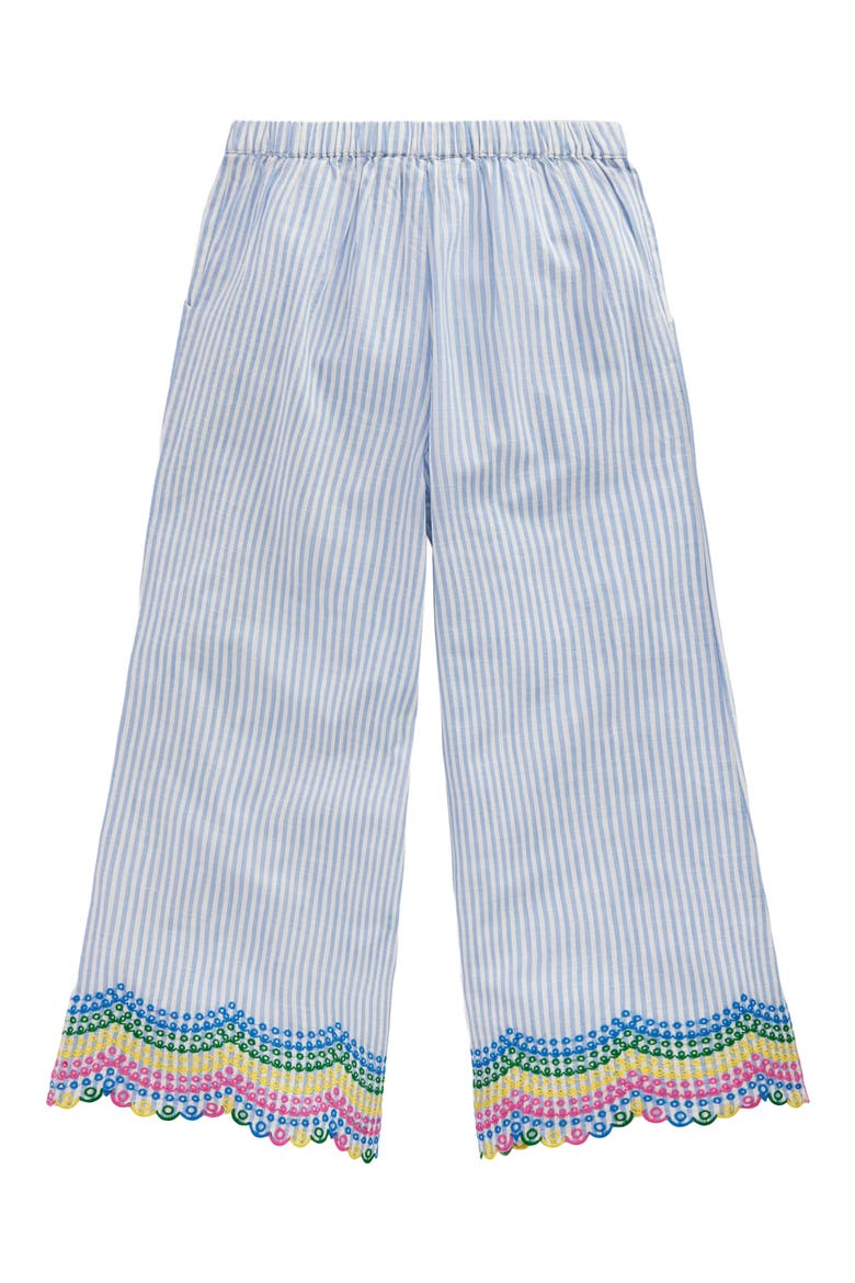 Kids' Stripe Eyelet Scallop Hem Cotton Pants, Alternate, color, BLUE TICKING RAINBOW