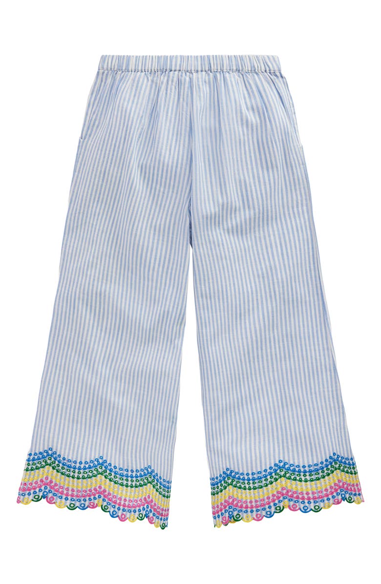 Mini Boden Kids' Stripe Eyelet Scallop Hem Cotton Pants, Alternate, color, Blue Ticking Rainbow