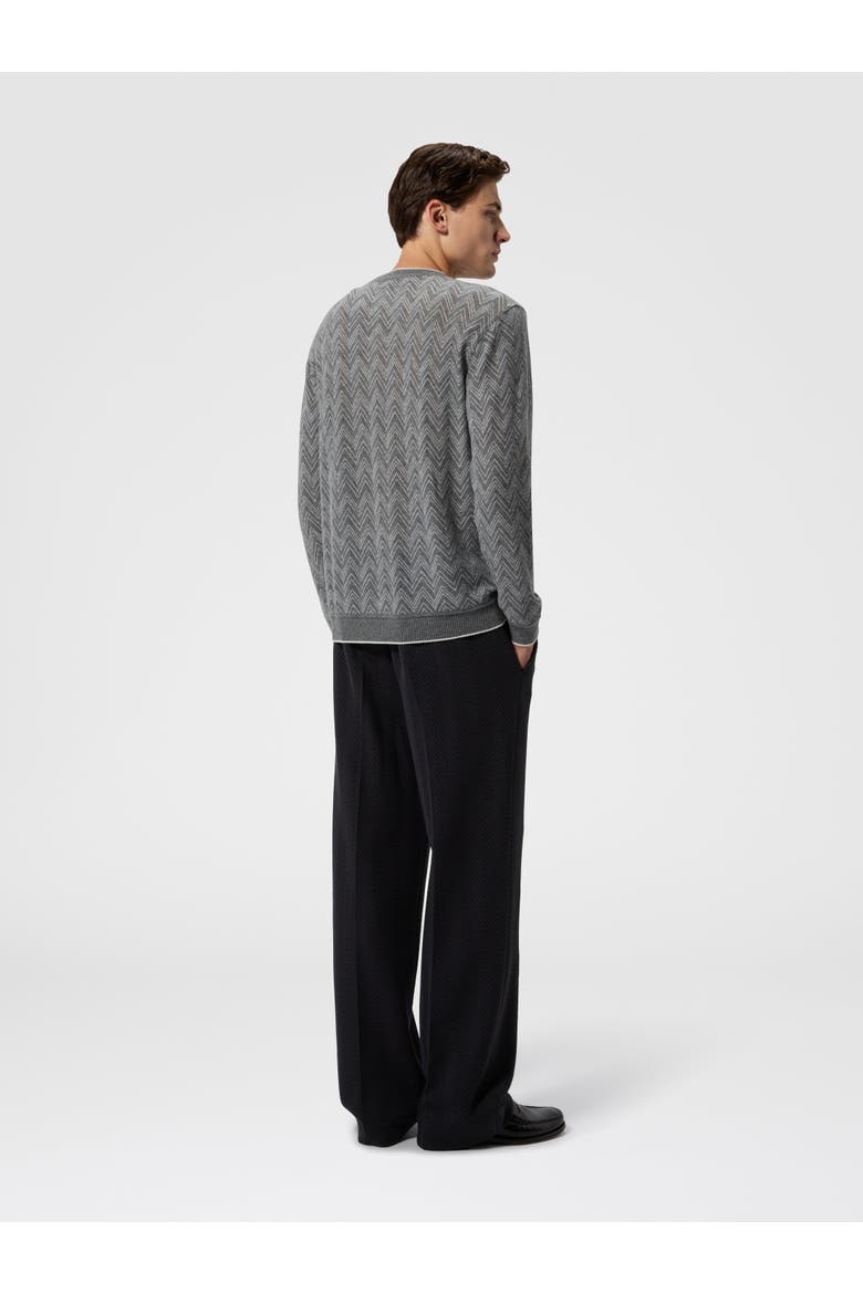 Long-sleeve Cashmere Zig Zag Sweater, Alternate, color, Grey