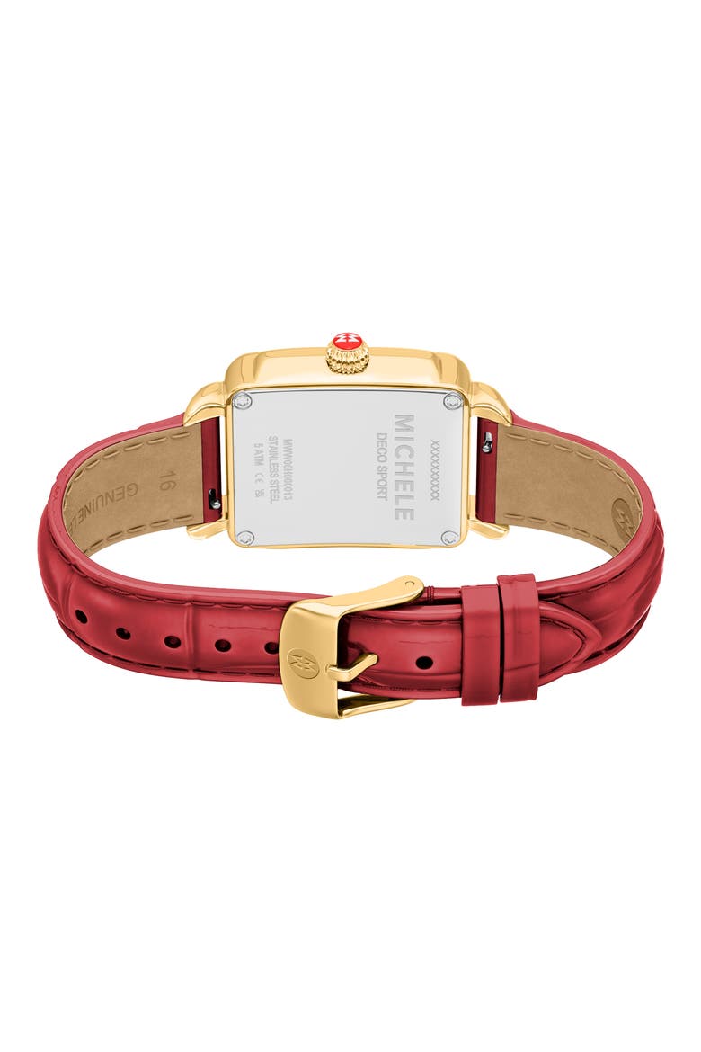 Deco Sport Mid Leather Strap Watch, 29mm x 31mm, Alternate, color, RED