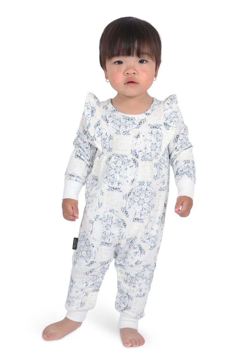 TINY TRIBE Print Cotton Ruffle Romper, Main, color, 