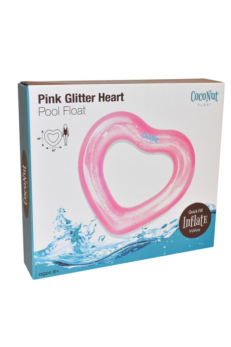 Pink Glitter Heart Pool Float 48X40 Inch, Inflatable, Alternate, color, Pink