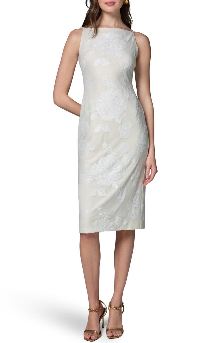 Donna Karan New York Beaded Floral Dress, Main, color, Cream