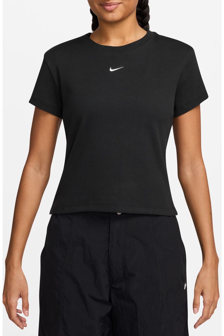 Sportswear Rib Cotton Blend T-Shirt, Main, color, BLACK