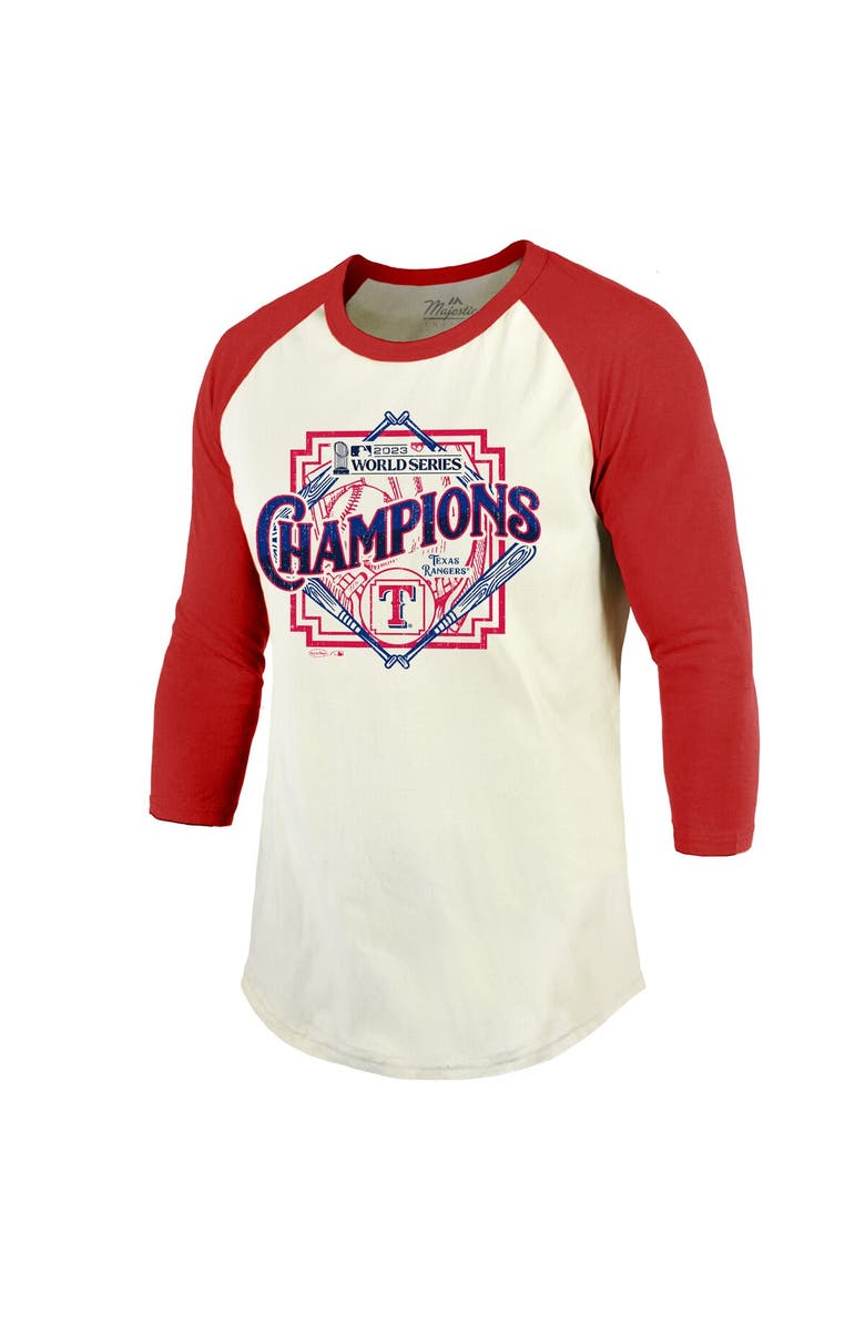 Majestic Threads Men's Majestic Threads Cream/Red Texas Rangers 2023 World Series Champions Raglan 3/4-Sleeve T-Shirt, Alternate, color,