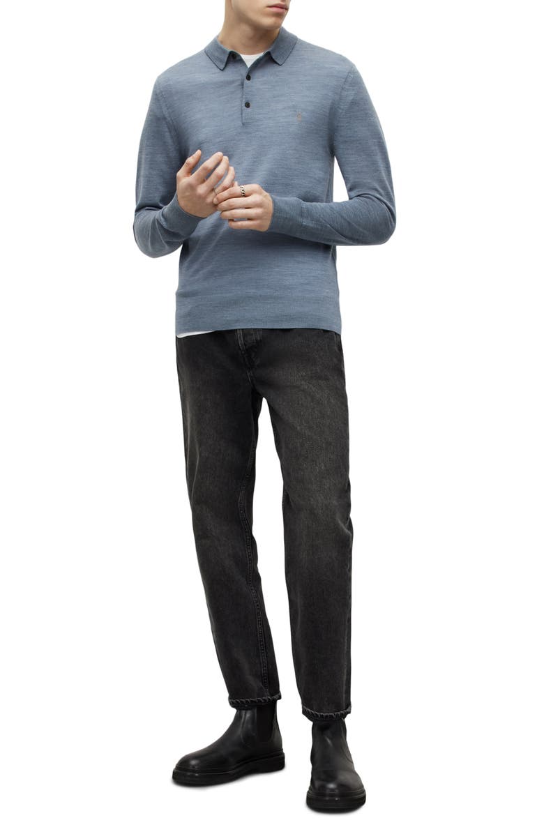 AllSaints Mode Long Sleeve Merino Wool Polo, Alternate, color, 