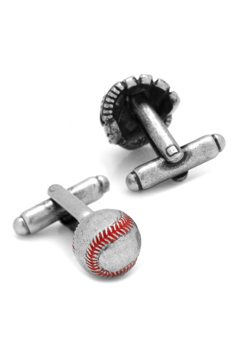 Baseball & Glove Cuff Links, Alternate, color, SILVER