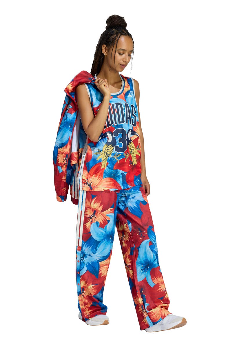 adidas x Farm Rio Wide Leg Track Pants, Alternate, color, Light Blue/ Red/ Cream White